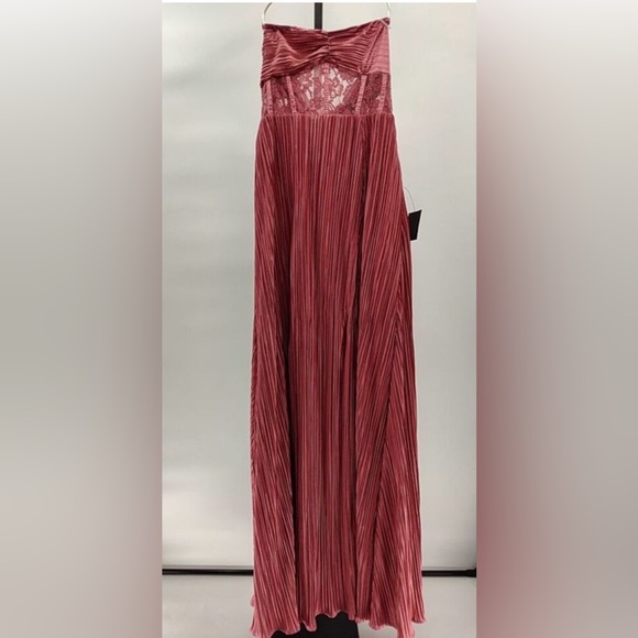 Lulus Desme Rose Pink Satin Plisse Strapless Maxi Dress M NWT - Picture 4 of 6